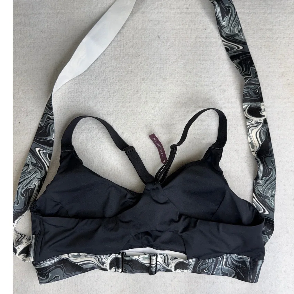Adore Me Jet Black Marble Print Strappy Wrap Sports Bra XL edgy‎ yoga gym wear
